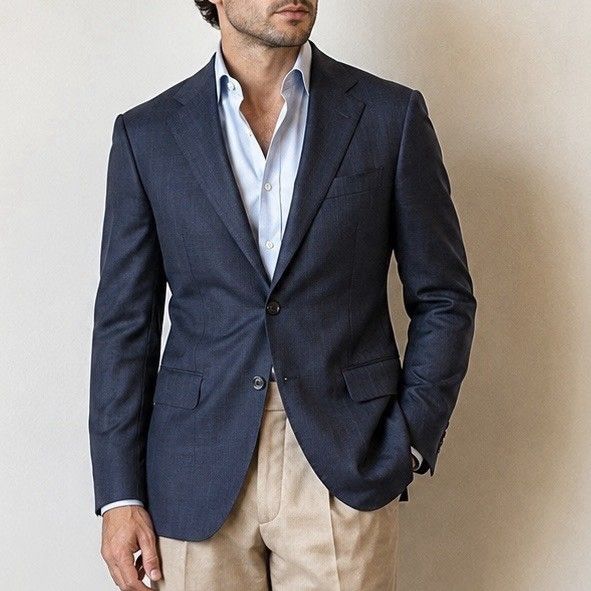 Jos. A. Bank Traveler's Collection Tailored Wool Blazer Navy Glen Check 39r